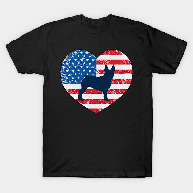 American Flag Heart Love Boston Terries Usa Patriotic 4Th Of July T-Shirt by JaroszkowskaAnnass